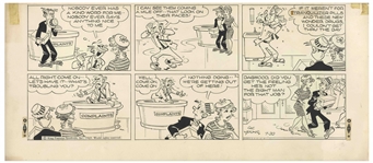 Chic Young Hand-Drawn ''Blondie'' Sunday Comic Strip From 1969 -- With Young's Original Draft Artwork & Description of the Action in Each Panel